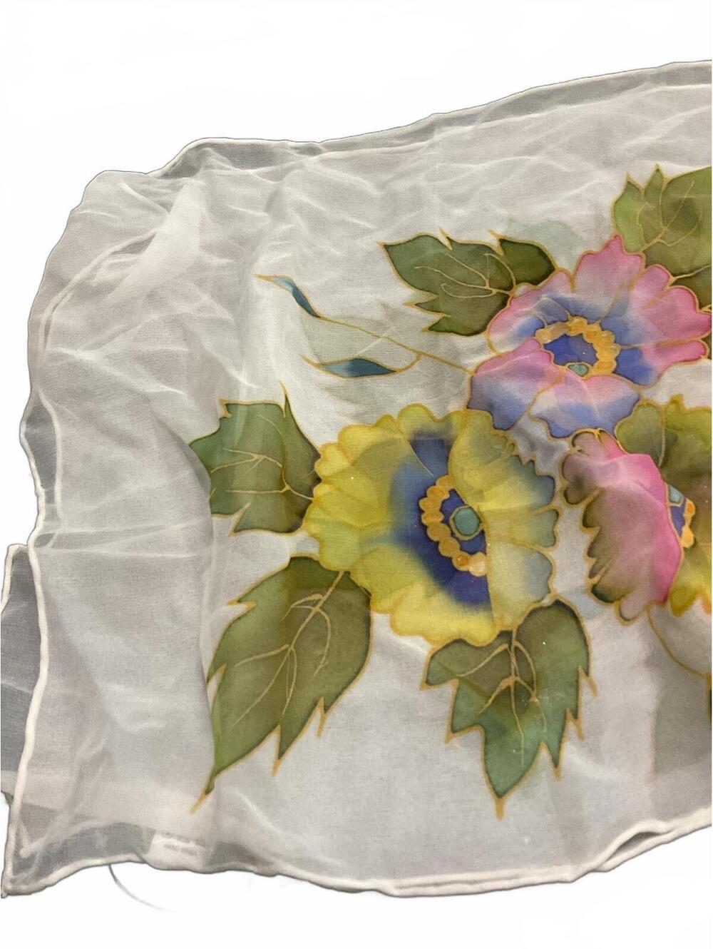 Keke 100% Silk Floral Scarf - Lightweight and Elegant - Picture 1 of 8